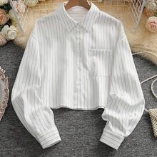 WNS Camisa de mujer de manga larga a rayas, de solapa y abotonada, de uso versátil y casual para primavera - Blanco - Ver 2