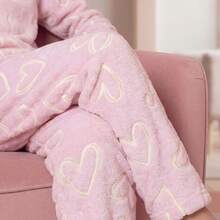 Baby Plush Teddy Pajamas For Winter, Cold Weather, Closed With Heart Design - Coral Pink - View 5