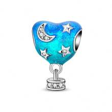 1 pezzo Ciondolo a tema Oceano Blu & Spazio, Perla in smalto placcata argento a forma di animale e stella, Adatto per braccialetti fai-da-te, collane e accessori per la creazione di gioielli - Blu - Visualizzare 15