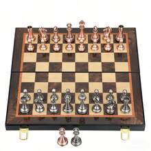 Easytoday 高級西洋棋組 38cm/15吋摺疊棋盤，全新工藝金屬棋子附2個額外皇后，適合各種節日禮物 - 彩色 - 查看 9