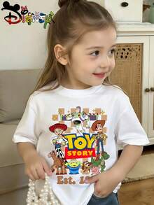 Disney Toy Story 1995 Retro Children's T-Shirt Woody Bass Lightyear Checkerboard Cartoon Boys And Girls White Short Sleeve Top, Machine Washed And Non Deformable, Comfortable And Fashionable, Perfect For Creating Personalized Styles In Summer - White - View 1