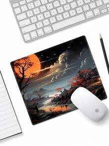 Japanese Temple Red Maple Moon Night Gaming Mouse Pad, Large Extended Desk Mat With Anti-Slip Rubber Base & Locking Edge, Halloween Decorations And Gifts - View 6