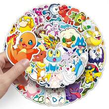 50PCS MINISO Pokémon Sticker Set, Colorful Cartoon Design, High-Quality Material, DIY Planner, Scrapbook, Notebook And Phone Decoration,Creative Arts & Crafts Accessories - White - View 3