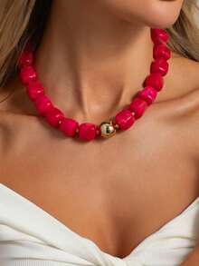 1pc Bohemian Style Casual Fashion Resin Beaded Necklace, Suitable For Daily Wear, Vacation, Travel, Leisure, A Fashionable Jewelry Gift For Family And Friends - Resin Necklace - View 4