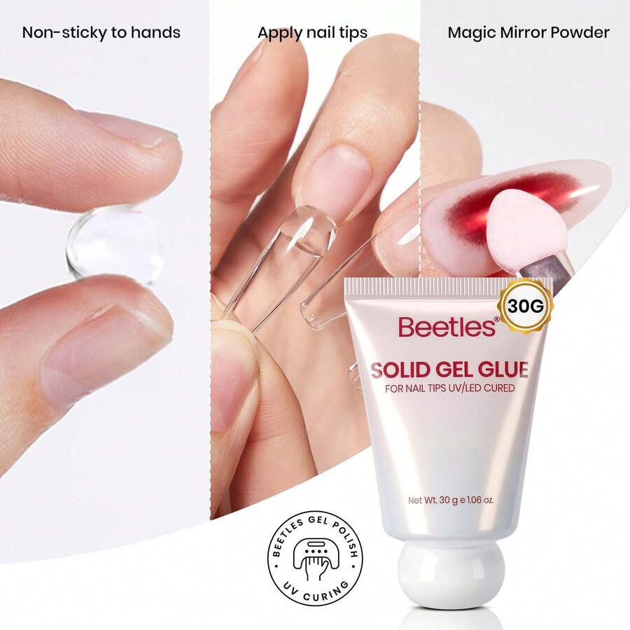 Beetles 30g Solid Nail Glue Gel Hands-Free, Tipex Nail Glue Gel For Acrylic Nails Extension, Press On Nails, 3D Nail Art, Soak Off UV & LED, Beginner Friendly Long Lasting DIY Home Manicure - 30g Solid Nail Glue Gel Hands-Free - 查看 1