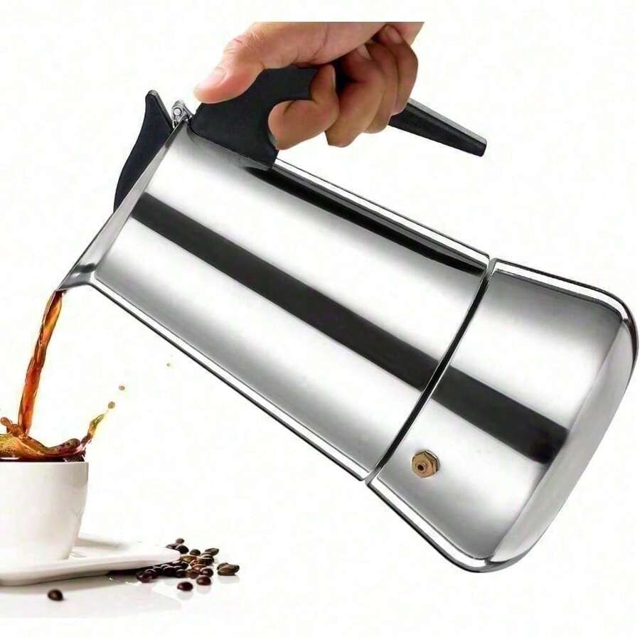 Stovetop Espresso Mocha Stainless Steel Greca Coffee Maker Classic Cafe Makers Suitable For Induction Cookers Ceramic Stoves Tummy - Silver - View 1