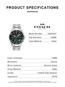 Coach Reloj Kent con esfera verde y correa de acero plateado para hombre - Plateado - Ver 4