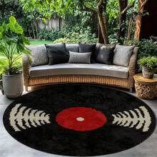 1pc Black Vinyl Record Pattern Design Round Living Room Rug, Soft And Comfortable Carpet, Spring/Summer Theme, Elegant Ins Style Rug, Multi-Functional Fashionable Versatile Creative Home Decor Carpet, Living Room Rug, Bedroom Rug, Closet Rug, Entryway Rug, Gift For Family And Friends - Multicolor - View 8