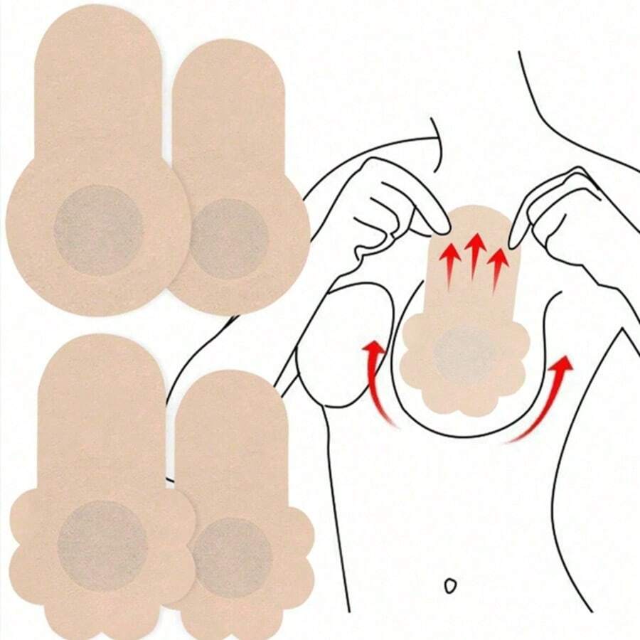 Disposable Breast Pads (10/60 Pieces Per Pack), Invisible Anti-Sagging Breast Pads, Made Of Thin And Breathable Non-Woven Fabric, Provide Invisible Lifting. Suitable For Summer Beach Trips, Weddings, And Other Occasions. - One Size Fits All - View 1