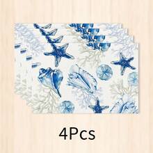 1pc Ocean Style Linen Placemat, Breakfast Mat, Coffee Mat, Cup Coaster, Bowl & Plate Mat, Kitchen Accessory, Easy To Clean Placemat, Suitable For Home, Restaurant, Restaurant Decor, Holiday Gift, Gift For Friends, Multi-Piece Set - Multicolor - View 12