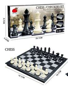 2-In-1 Magnetic Chess And Checkers Set - Portable Chess Set Folding Board Game - View 2