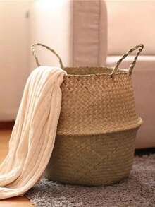 1pc Seagrass Woven Hanging Plant Basket, Rattan Hanging Flower Pot, Laundry Basket, Storage Basket, Woven Basket - A - View 5