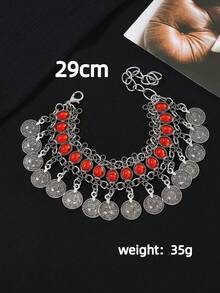 1 Set Bohemian Style Coin Tassel Pendant Necklace & Anklet, Beach Vacation Jewelry Set - Antique Silver - View 8