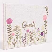 Elegant Dusty Blue Linen Embroidered Guest Book Premium Hardcover Photo Album For Weddings Showers And Special Events 160 Pages - Natural Linen - View 9