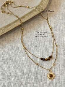 QTHOPE Maillard Retro Tiger Eye Stone Sun Necklace Suitable For Girls Daily Wear Holiday Gift - Gold - View 5