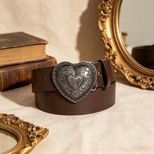Women's Vintage Heart Buckle PU Leather Belt, Adjustable Western Waist Belt For Jeans & Dresses - Heart-shaped Belt - View 15