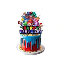 1 Set Pilz-Königreich Themen Party Topper, bunte Acryl Dekoration mit ikonischen Charakteren & "ALLES GUTE ZUM GEBURTSTAG" Beschriftung, mit dem rotmützigen Helden, dem grünen Sidekick, der Prinzessin & den Bösewichten, langanhaltend & wiederverwendbar, perfekt für thematische Feiern - Verschiedenfarbig - Übersicht 3