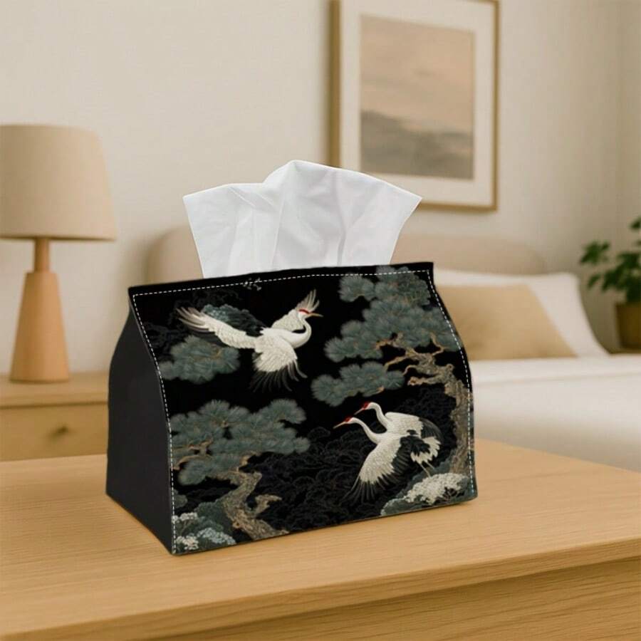 1pc Crane Hanging Tissue Box - Multifunctional Tissue Box, Made Of Durable Polyester Fabric With Traditional Asian Art Pattern, Suitable For Living Room, Holiday Home Decor And Party Supplies