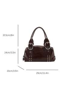 1pc Multi-Functional Rivet Handbag, Vintage Motorcycle Style Rivet Decor PU Leather Shoulder Bag, Punk Rock Underarm Bag, Suitable For Work, Commute, Date, Party And Music Festival - Coffee - View 7