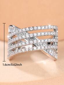 A Pc Delicate And Elegant Women's Band Ring Set With Cubic Zirconia; Women's Jewelry, Holiday Gift, Wedding Ring - Silver White - View 5