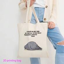Relatable Exhausted Pigeon Meme Print 1pc Shopping Bag, Funny Gift For Tired Souls - White - 查看 8