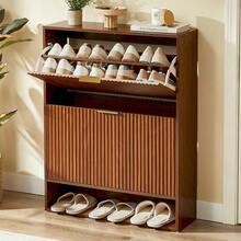 80 X 24 Cm Shoe Cabinet With Grooved Front – Height Adjustable With Anti-Tip Device And Decorative Table For The Hallway, In Walnut Look - 核桃 - 查看 1