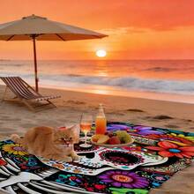 1pc Day Of The Dead Sugar Skull Floral Print Beach Towel, Sand Free Quick Dry Absorbent Microfiber Pool Towel, Lightweight Summer Travel Swimming Beach Accessory - L - View 6
