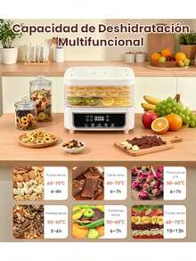 Deshidratador de Alimentos con 5 Bandejas Transparentes Apilables panel Táctil Inteligente Temporizador ajustable de 72 horas y control de temperatura de 35 a 70 °C para fruta carne verduras - Blanco5bandejas - Ver 7