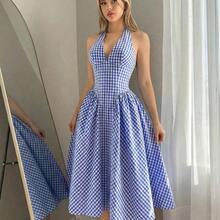 WNS  Vestido casual de mujer con espalda anudada a cuadros - Rosa - Ver 7