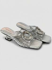 5cm New Colorblock Minimalist Thong Wedge Sandals Women 2025 Summer Open Toe High Heels - Silver - View 7