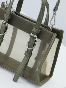 New Arrival Mesh Handbag Hollow Design Crossbody Bag Mesh Splicing Holiday Bag Casual Shoulder Bag Beach Bag Wallet - Olive Green - View 6