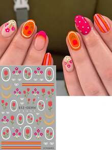 2pcs Tulip Flower Bow Circle Nail Stickers, Cute Red Floral 5-Petal Garden Nail Decals, Japanese Waterproof 3D Self-Adhesive Nail Art Decor, Suitable For Gel Acrylic Nail Supplies - Multicolor - View 3