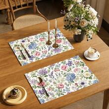 1pc Floral Pattern Linen Placemat, Breakfast Mat, Coffee Mat, Cup Coaster, Bowl & Plate Mat, Kitchen Accessory, Easy To Clean, Suitable For Home, Restaurant, Restaurant Decor, Holiday Gift, Gift For Friends, Multi-Piece Set - Multicolor - View 2
