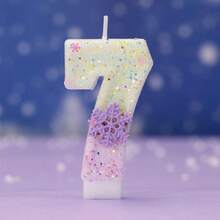 1 pieza Vela de cumpleaños digital, vela de pastel con diseño de copo de nieve, decoración de pastel con purpurina, adecuada para fiestas festivas, fiestas temáticas y aniversarios - Púrpura - Ver 9