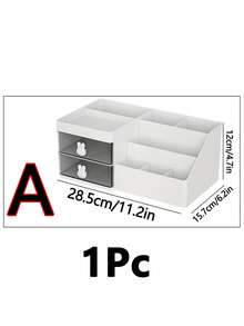 1pc White Cosmetic Storage Box With Drawer Dividers, Multi-Functional Desktop Organizer, Stationery Storage Box, Pen Holder, Cosmetic Display Rack, Skincare Storage Box, Suitable For Office, Bathroom, Study, Vanity, Desktop Organizer - Multicolor - View 15