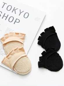 1 Pair Women's Beige And Black Half-Foot Five-Toe Socks, Thin Invisible Breathable Sweat-Absorbing Foot Protection Pads For High Heels - Multicolor - View 8