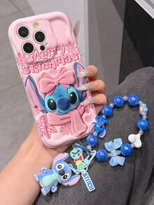 Disney Has Authorized, Phone Case - Chain Set, The Stitch Lilo & Stitch 3D Phone Case Plus A Silicone 3D Stitch Bracelet With Metallic Ring Removable Bracelet, Stitch And Angel Pattern, Compatible With Iphone17/16/15/14/13/12/11/XS/XR/X Plus Pro Max, A Stylish Cartoon Phone Case, The Perfect Gift Choice, Phone Protection, Durable Phone Cover, Great Gift For Friends And Family. - trắng - Xem 2