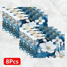 1pc/4pcs/6pcs, Home Decor, Floral Pattern Printed Linen Placemats, Suitable For Dining Table, All-Season Decoration For Spring, Summer, Autumn, Winter, Modern Style Washable Table Mats, Room Decor, Table Mats, Coasters, Kitchen Dining Table Mats, Indoor And Outdoor Party Decor, Home Decor, Ideal Gift - Multicolor - View 17