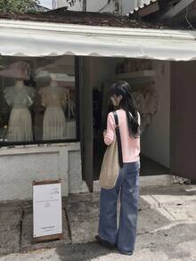 1pc Solid Color Knit Front Button Cardigan, Lightweight For Spring And Summer Daily Wear Pink - Pink - View 4