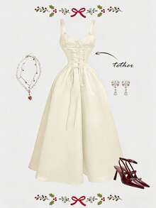 MOD Strappy Dress With Lace-Up Back And Flared Hem - 白色 - 查看 1