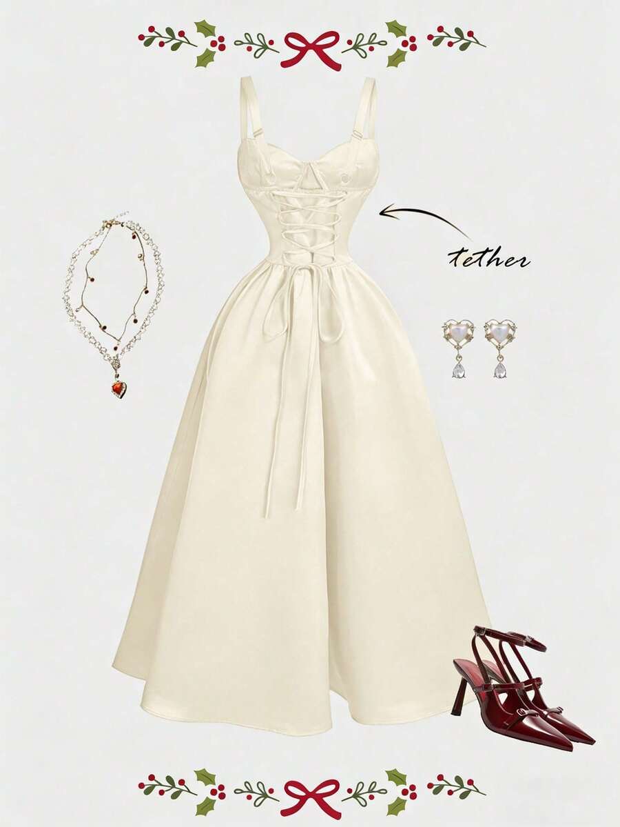 MOD Strappy Dress With Lace-Up Back And Flared Hem - 白色 - 查看 1