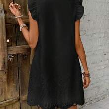Frenchy Vestido de mujer con mangas con volantes, parches de encaje y bordado de ojal texturizado - Blanco - Ver 9
