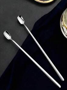 1pc/2pcs/5pcs Premium 304 Stainless Steel Silver Mixing Spoon, Extra Long Handle Ice Cream Scoop, Square Tip Spoon, Cocktail Milk Tea Honey Spoon, Bartender Stirrer - View 5