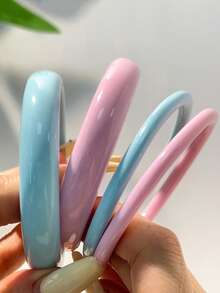 4pcs Elegant Retro Acrylic Round Bangle Bracelets For Women, Fashionable Simple Design, Suitable For Casual Wear And Occasions - Multicolor 3 - View 3