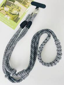 1pc Long Dopamine Color Block Woven Lanyard, Detachable Halter Phone Lanyard, Crossbody Or Wrist Strap, Handmade Cute Phone Case Lanyard For Outdoor Travel, Anti-Lost - Multicolor - View 9