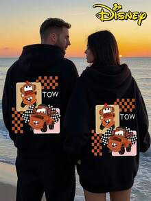 Couples Disney Cars Tow Mater Hooded Sweater, Cute Racing Flag Matching Couple Outfit Sweatshirt, 1 Piece Sold Separately - Men's Black - View 1