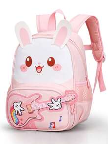 Student Backpack New Cartoon Pattern Pink Rabbit Print Backpack Small Schoolbag Lightweight Comfortable Fashionable Backpack - Pink - View 3