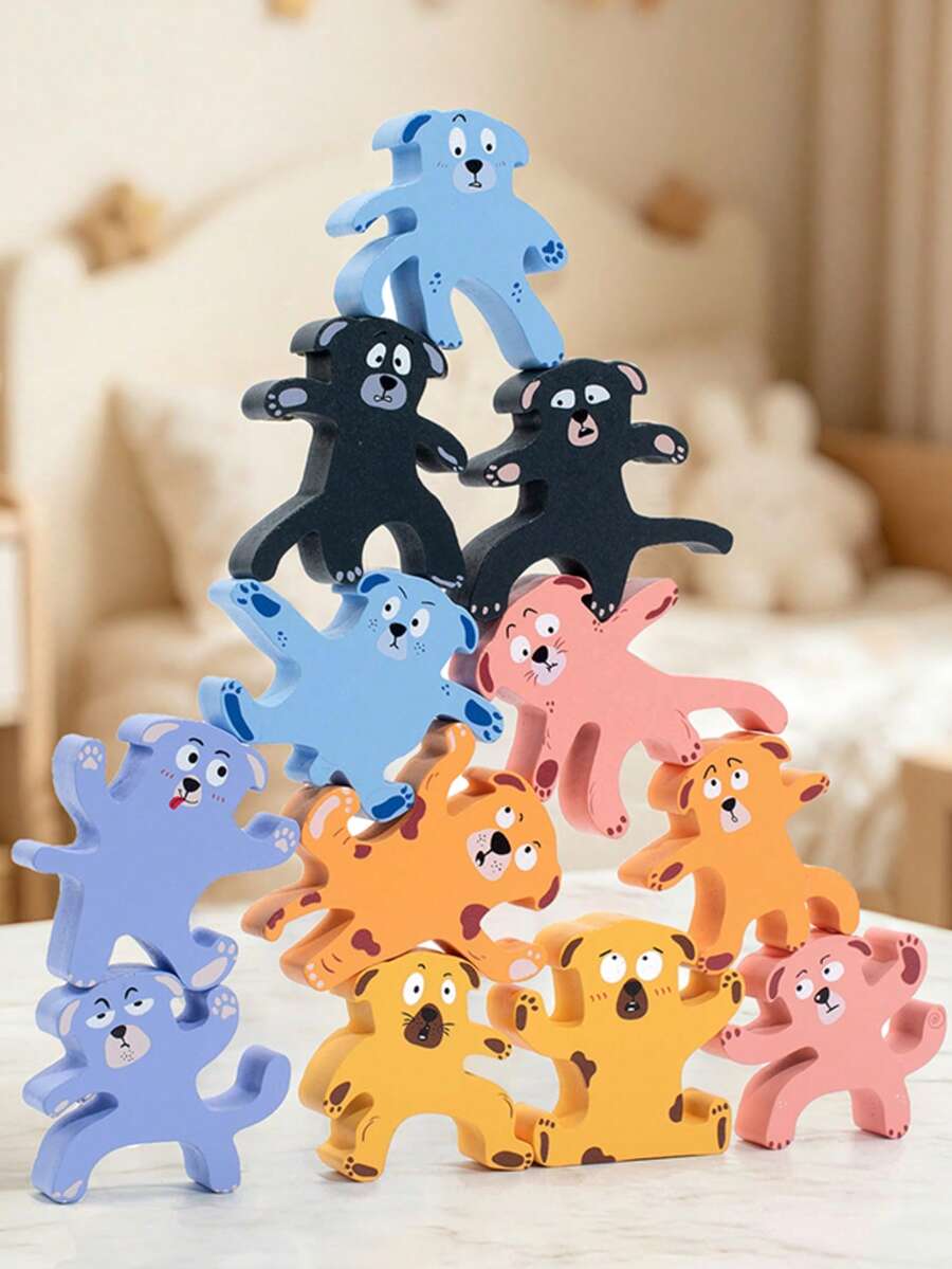 Wooden Puppy Stacking Blocks, Kids Educational Balance Stacking Toy, Cultivate Hands-On Skill & Balance Ability