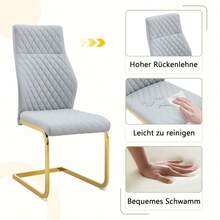 [Set Of 2] Dining Chairs With Diamond Pattern / Set Of 2 Modern Dining Chairs / High Backrest + Comfortable Seat Cushion / Non-Slip And Durable Metal Frame / Suitable For Dining Room, Living Room And Kitchen - 金色 + 淺灰色 - 查看 5