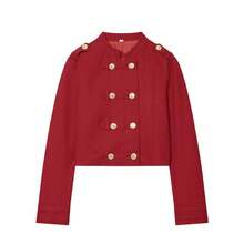 TF.MLN Vintage Street Style Solid Red Spring Women's Fashion Double-Breasted High Street Short Jacket - Red - View 7